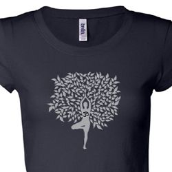 Ladies Yoga Shirt Grey Tree Pose Longer Length Tee T-Shirt