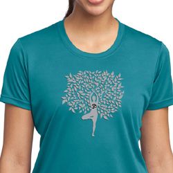 Ladies Yoga Shirt Grey Tree Pose Moisture Wicking Tee T-Shirt