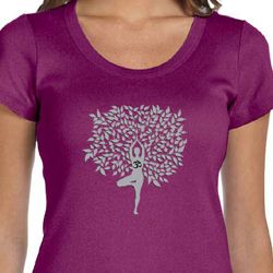 Ladies Yoga Shirt Grey Tree Pose Scoop Neck Tee T-Shirt