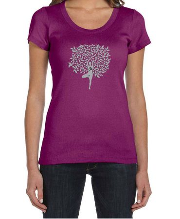 Ladies Yoga Shirt Grey Tree Pose Scoop Neck Tee T-Shirt