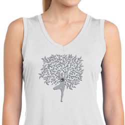 Ladies Yoga Shirt Grey Tree Pose Sleeveless Moisture Wicking Tee