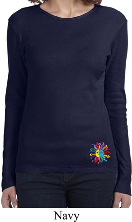 Ladies Yoga Shirt Hippie Sun Patch Bottom Long Sleeve Tee T-Shirt