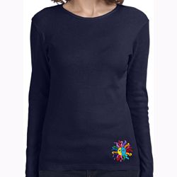 Ladies Yoga Shirt Hippie Sun Patch Bottom Long Sleeve Tee T-Shirt