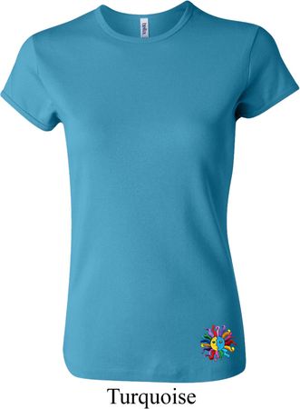 Ladies Yoga Shirt Hippie Sun Patch Bottom Print Crewneck Tee T-Shirt