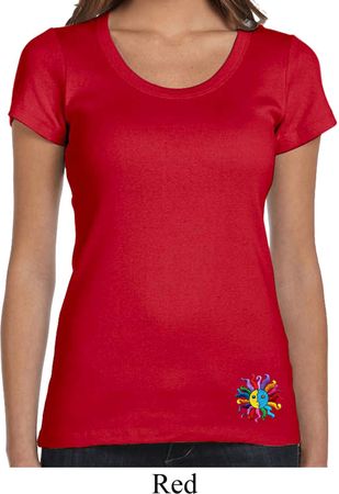 Ladies Yoga Shirt Hippie Sun Patch Bottom Print Scoop Neck Tee T-Shirt