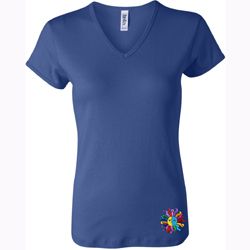 Ladies Yoga Shirt Hippie Sun Patch Bottom Print V-neck Tee T-Shirt