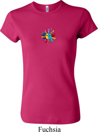 Ladies Yoga Shirt Hippie Sun Patch Middle Print Crewneck Tee T-Shirt