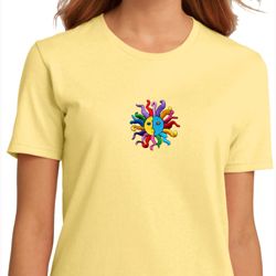 Ladies Yoga Shirt Hippie Sun Patch Middle Print Organic Tee T-Shirt