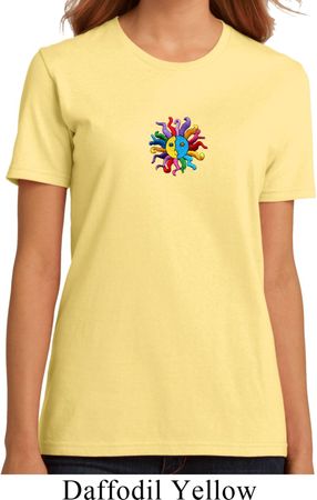 Ladies Yoga Shirt Hippie Sun Patch Middle Print Organic Tee T-Shirt