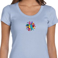 Ladies Yoga Shirt Hippie Sun Patch Middle Print Scoop Neck Tee T-Shirt