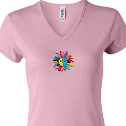 Ladies Yoga Shirt Hippie Sun Patch Middle Print V-neck Tee T-Shirt
