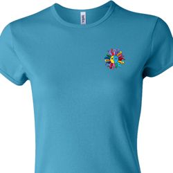 Ladies Yoga Shirt Hippie Sun Patch Pocket Print Crewneck Tee T-Shirt