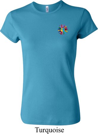 Ladies Yoga Shirt Hippie Sun Patch Pocket Print Crewneck Tee T-Shirt
