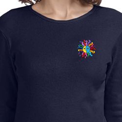 Ladies Yoga Shirt Hippie Sun Patch Pocket Print Long Sleeve Tee
