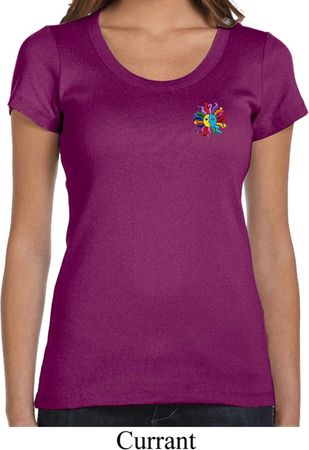 Ladies Yoga Shirt Hippie Sun Patch Pocket Print Scoop Neck Tee T-Shirt