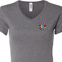 Ladies Yoga Shirt Hippie Sun Patch Pocket Print V-neck Tee T-Shirt
