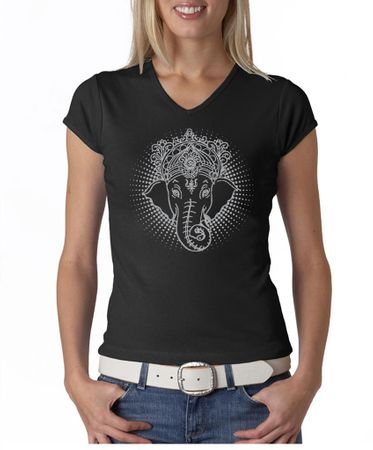 Ladies Yoga Shirt Iconic Ganesha V-neck Tee T-Shirt