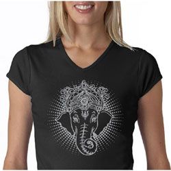 Ladies Yoga Shirt Iconic Ganesha V-neck Tee T-Shirt