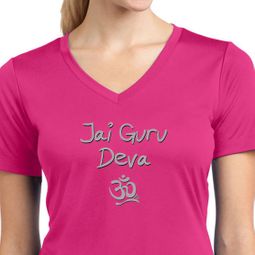 Ladies Yoga Shirt Jai Guru Deva Moisture Wicking V-neck Tee T-Shirt