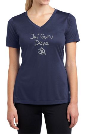Ladies Yoga Shirt Jai Guru Deva Moisture Wicking V-neck Tee T-Shirt