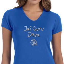 Ladies Yoga Shirt Jai Guru Deva V-neck Tee T-Shirt