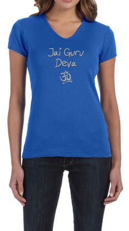 Ladies Yoga Shirt Jai Guru Deva V-neck Tee T-Shirt