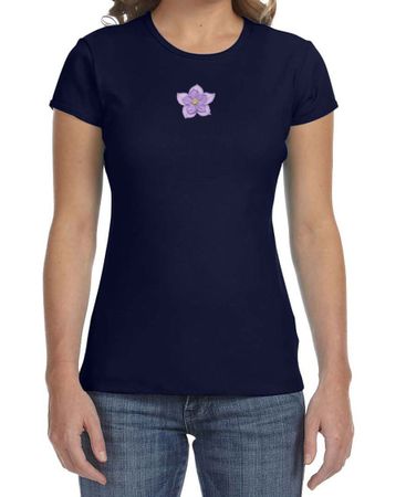 Ladies Yoga Shirt Layered Flower Patch Crewneck Tee T-Shirt