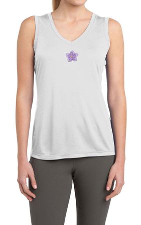 Ladies Yoga Shirt Layered Flower Patch Sleeveless Moisture Wicking Tee
