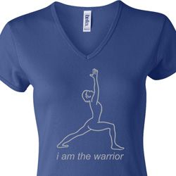 Ladies Yoga Shirt Line Warrior V-neck Tee T-Shirt