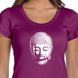Ladies Yoga Shirt Little Buddha Head Scoop Neck Tee T-Shirt