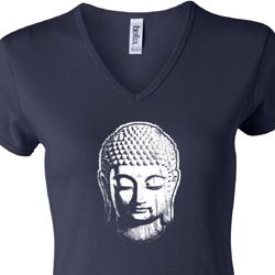 Ladies Yoga Shirt Little Buddha Head V-neck Tee T-Shirt
