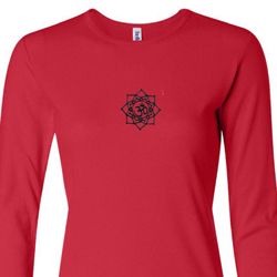Ladies Yoga Shirt Black Lotus OM Patch Small Print Long Sleeve T-Shirt Ladies Yoga Shirt Black Lotus OM Patch Small Print Long Sleeve T-Shirt