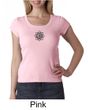 Ladies Yoga Shirt Black Lotus OM Patch Small Print Scoop Neck T-Shirt