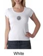 Ladies Yoga Shirt Black Lotus OM Patch Small Print Scoop Neck T-Shirt