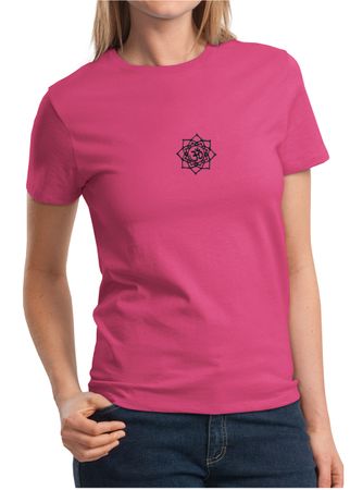 Ladies Yoga Shirt Black Lotus OM Patch Small Print Tee T-Shirt