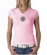 Ladies Yoga Shirt Black Lotus OM Patch Small Print V-neck Tee T-Shirt