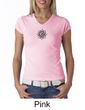 Ladies Yoga Shirt Black Lotus OM Patch Small Print V-neck Tee T-Shirt