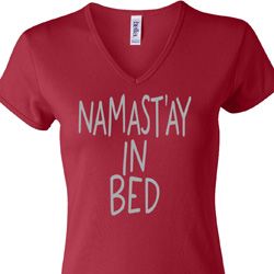 Ladies Yoga Shirt Namastay In Bed V-neck Tee T-Shirt