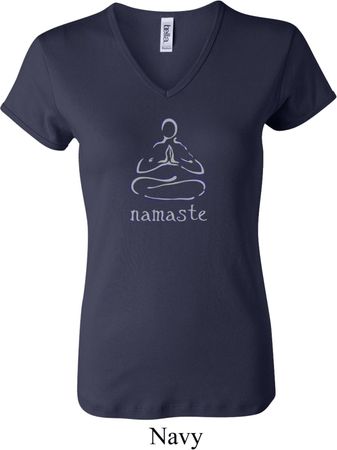 Ladies Yoga Shirt Namaste Lotus Pose V-neck Tee T-Shirt