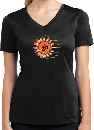 Ladies Yoga Shirt Ohm Sun Moisture Wicking V-neck Tee T-Shirt