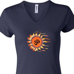 Ladies Yoga Shirt Ohm Sun V-neck Tee T-Shirt