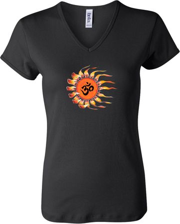 Ladies Yoga Shirt Ohm Sun V-neck Tee T-Shirt