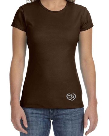 Ladies Yoga Shirt OM Heart Bottom Print Crewneck Tee T-Shirt