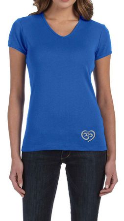 Ladies Yoga Shirt OM Heart Bottom Print V-neck Tee T-Shirt