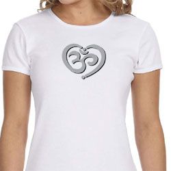 Ladies Yoga Shirt OM Heart Crewneck Tee T-Shirt