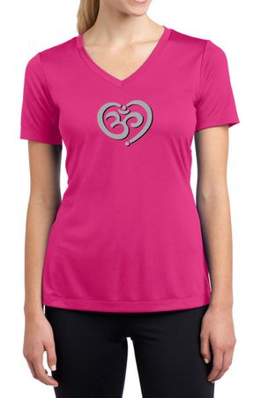 Ladies Yoga Shirt OM Heart Moisture Wicking V-neck Tee T-Shirt