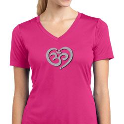 Ladies Yoga Shirt OM Heart Moisture Wicking V-neck Tee T-Shirt