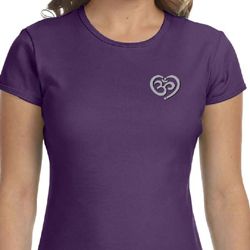 Ladies Yoga Shirt OM Heart Pocket Print Crewneck Tee T-Shirt