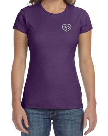 Ladies Yoga Shirt OM Heart Pocket Print Crewneck Tee T-Shirt