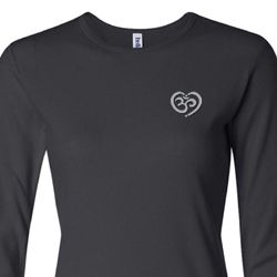 Ladies Yoga Shirt OM Heart Pocket Print Long Sleeve Tee T-Shirt